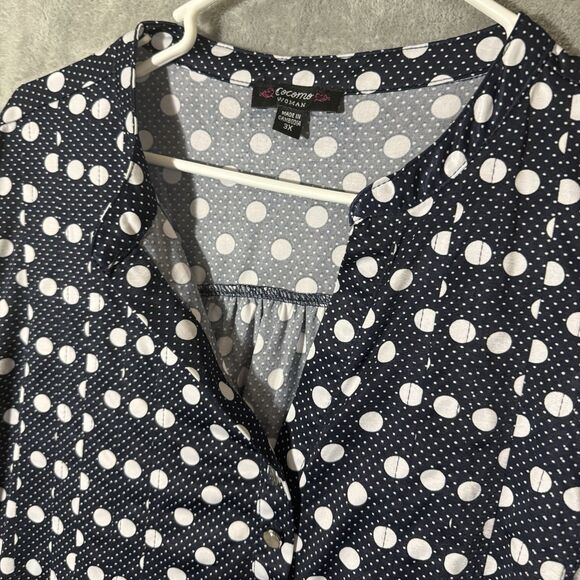Cocomo Woman Top 3X Flutter Sleeves Blue Polka Dot Popover Wrinkle Free - Picture 3 of 10